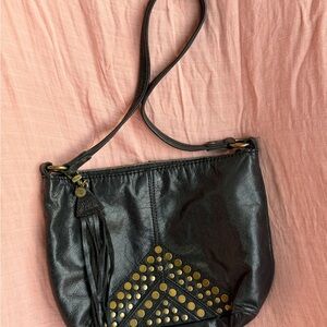 The Sak Vintage Boho Black Leather Bag with Gold Accents